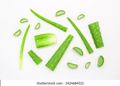 Aloe Vera Slice Top View On White Background.