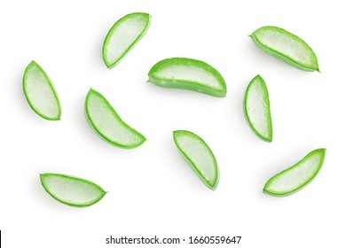 Aloe vera sliced isolated on white background with clipping path and full depth of field. Top view. Flat lay.