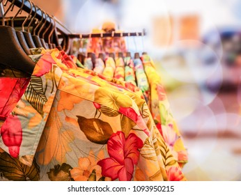 Aloha Shirt Hanging On Rack In Fashion Retail Store