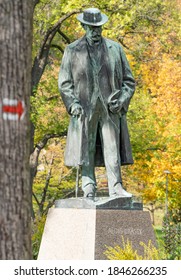 Alois Jirasek Bronze Statue In Hronov Hometown.  24th Of October 2020.  Popular Author Of Historical Literature 1851-1930 Lived In Time Of Of The Austro-Hungarian Monarchy And The First Czech Republic