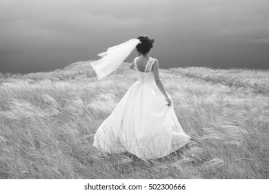 Alone bride in the fields