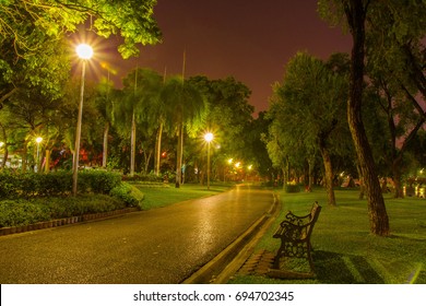 alone in the dark night at Chatuchak park in Bangkok. Chatuchak park is one of the oldest public parks in Bangkok.