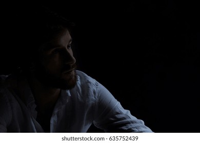 Alone Man Room Interior Stearing Darkness Stock Photo 635752439 ...