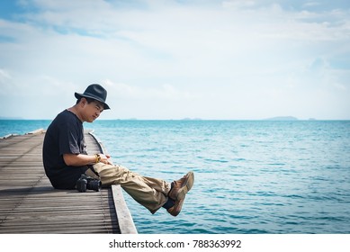 alone man sit on float feel relax on holiday