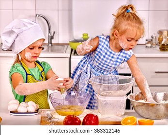 Alone Messy Kids Learn Preparing Breakfast At Home Kitchen