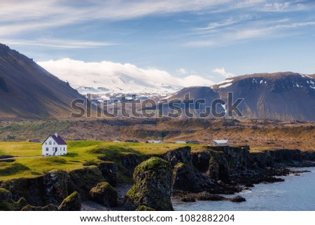 Alone standing house in fishing village of Arnarstapi in Western Iceland