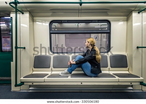 Alone Subway Blonde Woman Sitting Subway Stock Photo Edit Now