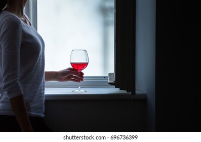 Alone Woman Drinking Wine Alone Dark Stock Photo Shutterstock