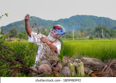 Alor Setar, Kedah Malaysia : Aug 05 2020 : Portrait Shot Of Asian Malay Old Man In Rural Village Area During Sunny Day