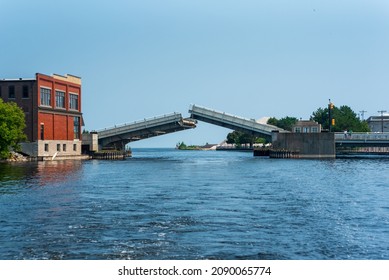 The Alpena Draw Bridge Raised To Allow Boat Traffic Through On The Thunder Bay River