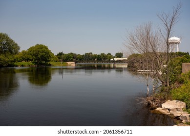 Alpena Michigan, USA - July 19, 2021: The Thunder Bay River Downtown In Alpena