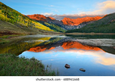 Alpenglow at sunset, Piney Lake, Vail, Colorado