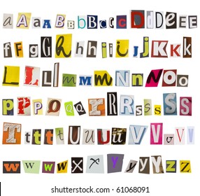 alphabet, collection of cut letters from magazines