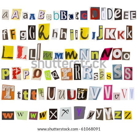 alphabet, collection of cut letters from magazines