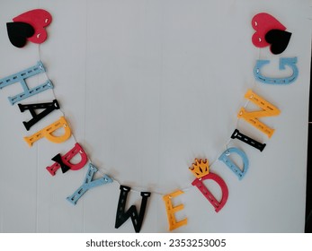 alphabet colorful bright word happy wedding concept greeting message sign happiness mate marital couple put a picture of empty space or other messages can be adjusted according to the needs of use
