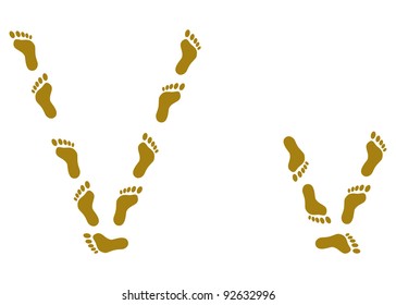Alphabet from human footprint on sand, letter V
