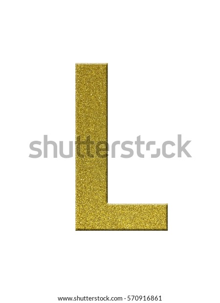 Alphabet (L) text gold glitter isolated on white\
background for design