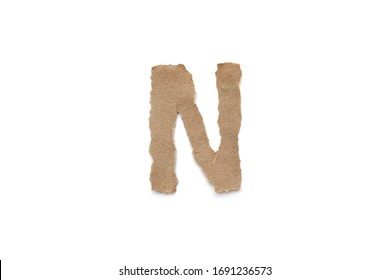 Alphabet letter font isolated over white background. English flat brown torn paper character N
