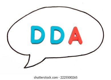 Alphabet letter with word DDA (Abbreviation of Depreciation, depletion and amortization or demand deposit account) in black line hand drawing as bubble speech on white board background - Shutterstock ID 2225500265