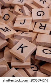 Alphabet Letters On Wooden Block Pieces, From Above