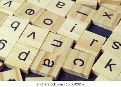 Alphabet Letters On Wooden Scrabble Pieces, Close Up