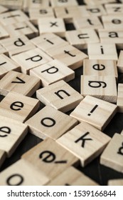 Alphabet Letters On Wooden Scrabble Pieces, Close Up