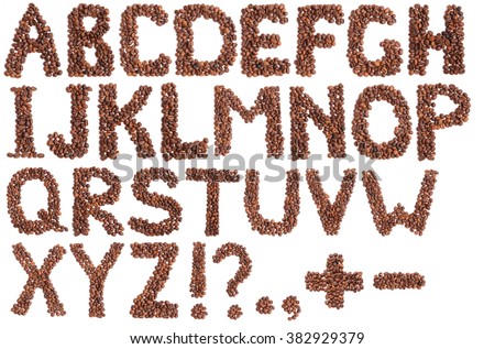 Alphabet made from coffee beans