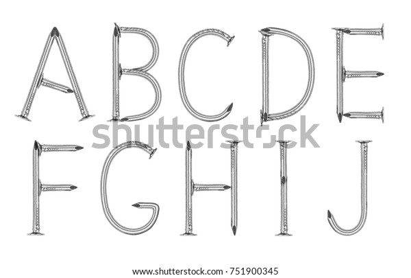 Alphabet Made Nails On White Background Stock Photo Edit - 