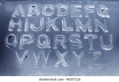 Alphabet Made Of Real Ice Letters.