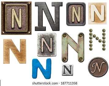 Alphabet made of wood, metal, plasticine. Letter N
