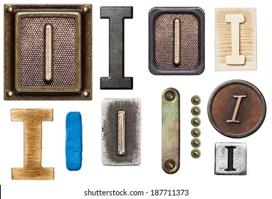 Alphabet made of wood, metal, plasticine. Letter I