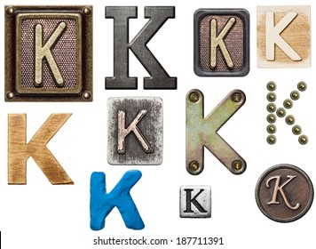 Alphabet made of wood, metal, plasticine. Letter K