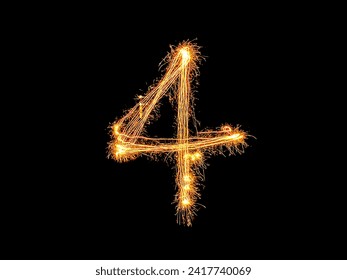 Alphabet and Number four sparklers on black background by light painting.number 4 sparkling golden for party and Celebrate. - Powered by Shutterstock - Get 15% off with code: PIKWIZARD15