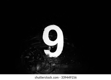 Alphabet number under water wave and water splash,number 9