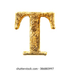 Alphabet And Numbers In Gold Leaf Isolated On White