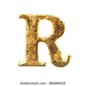 Alphabet And Numbers In Gold Leaf Isolated On White