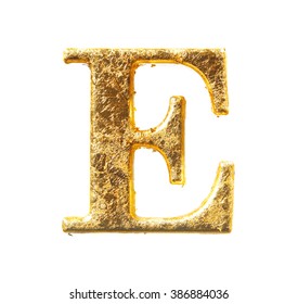 Alphabet And Numbers In Gold Leaf Isolated On White