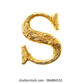 Alphabet And Numbers In Gold Leaf Isolated On White