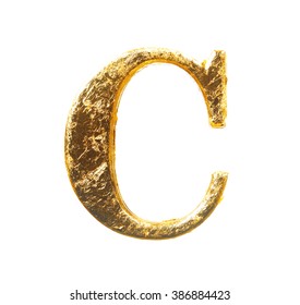 Alphabet And Numbers In Gold Leaf Isolated On White