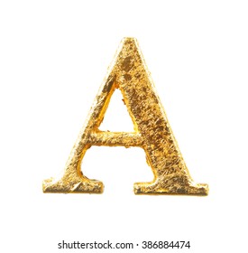 Alphabet And Numbers In Gold Leaf Isolated On White