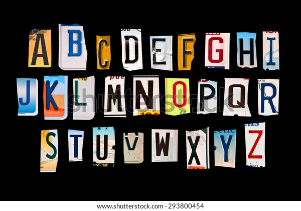 Alphabet set created with broken pieces of vintage\
car license plates
