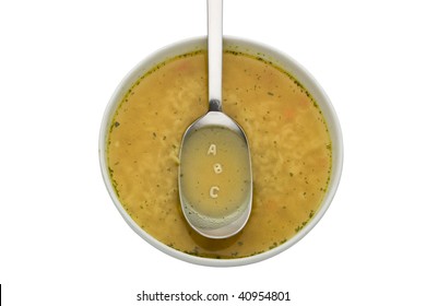 Alphabet Soup With The Letters A B C Spelled In Noodles