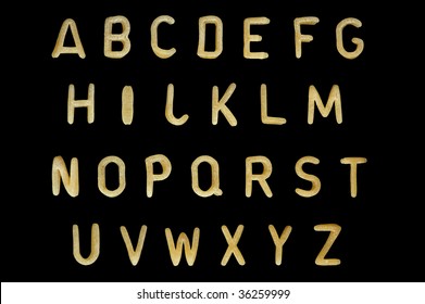 Alphabet Soup Pasta Font. Typographic Characters Made From Kids Food.