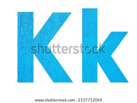 Alphabet uppercase and lowercase letters K with wall texture. Blue letter K in upper and lower case isolated on white background.
