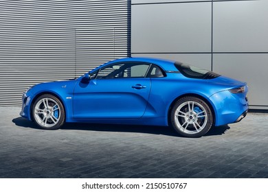 Alpine A110. French Sports Car With Centrally Mounted 1.8 L 252 Hp Engine. Alpine Is A Legendary French Sports Car Brand That Now Belongs To Renault. Katowice, Poland, 03.23.2019: