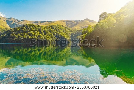 The alpine lake MaralGol is located in the GoyGol National Park in Azerbaijan