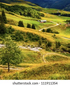 Alpine Landscape With Chalets, Savoy, France