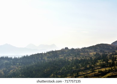 Alpine Landscape In Glacier National Park With The Historic Sperry Chalet That Has Been Burnt In The Sprague Fire Of August 2017, Montana , USA. Photo Is Taken A Week Before The Fire.