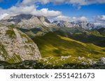 Alpine landscape from Rosengarten Catinaccio massif, Dolomites, Italy. 