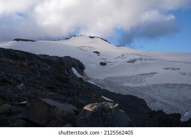 Alpine Landscape. View Of Glacier Alerce White Snow And Ice Field In Tronador Hill Mountaintop In Pampa Linda, Patagonia Argentina. 